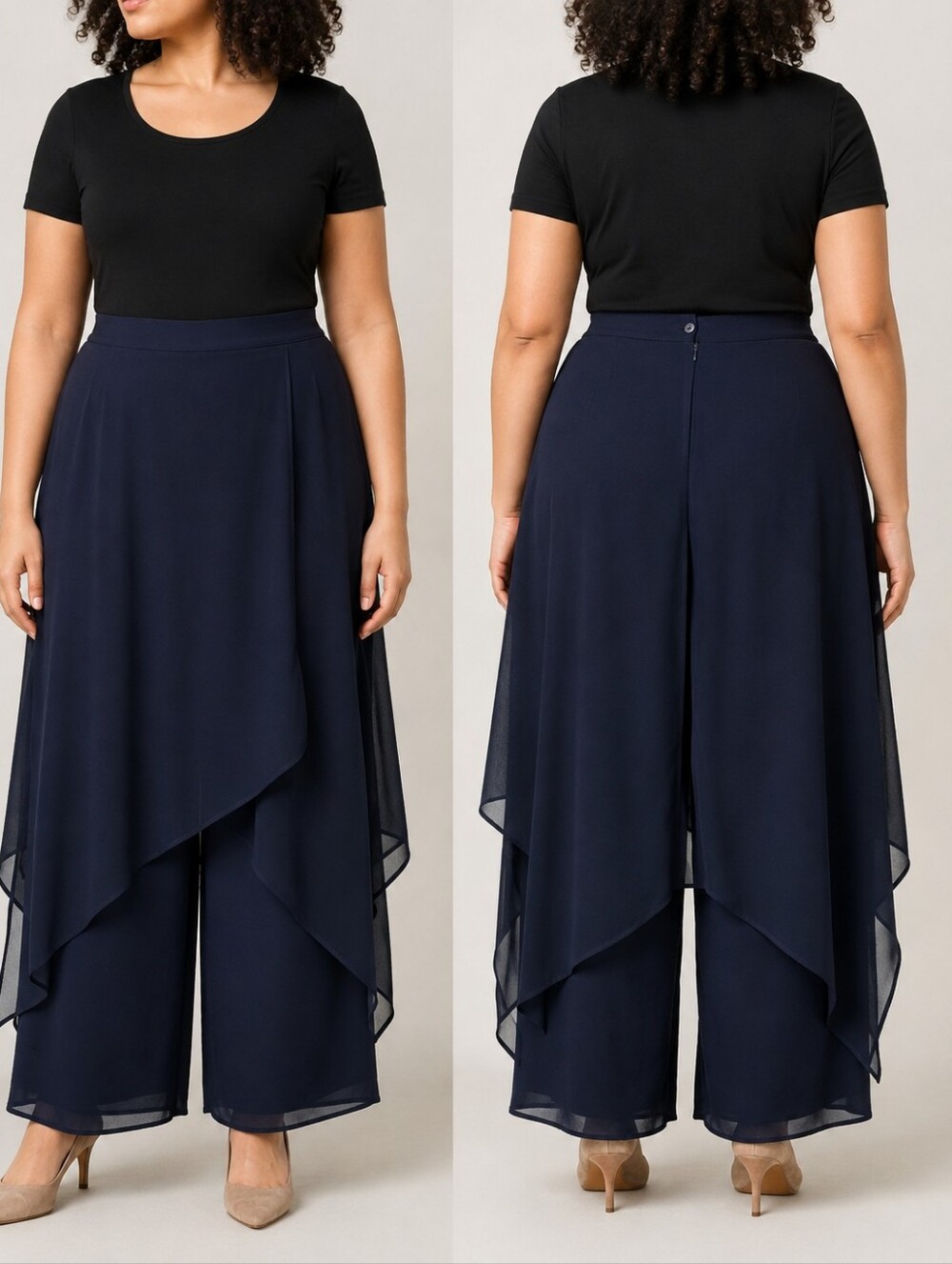 BALI Navy Layered Chiffon Skirt Pants Palazzo Size 13/14 Made in Canada